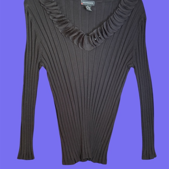 NWOT Prominence Rib Knit Black Pullover Sweater Fitted Ruffle Circle Collar XL - Picture 2 of 11